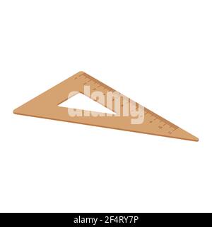 Retro wooden triangular ruler isolated on a white background. Measuring ruler. Isometric view. Vector Stock Vector