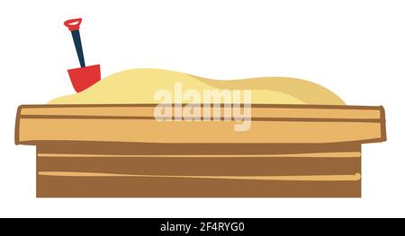 Sand box with plastic shovel, summer fun for kids Stock Vector