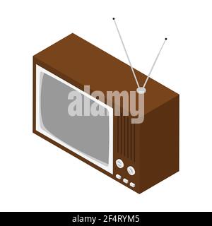 Vector illustration retro TV with antenna isometric view isolated on white background. Retro television concept. Stock Vector
