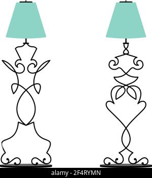 Wrought Iron Table Floor Lamp Design Vector Art Illustration Stock Vector