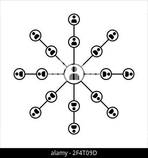 Network Connection, Hub, Social Network Isolated Flat Line Icon Design Vector Art Illustration Stock Vector