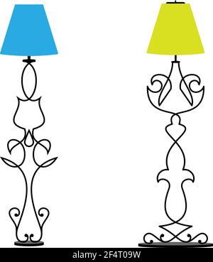 Wrought Iron Table Floor Lamp Design Vector Art Illustration Stock Vector