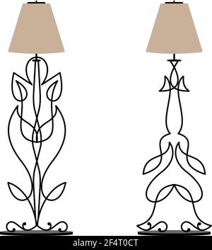 Wrought Iron Table Floor Lamp Design Vector Art Illustration Stock Vector