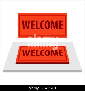 Welcome Carpet, Doormat With Welcome Text Design Vector Art Illustration Stock Vector