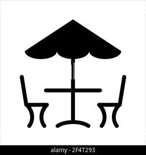 Table Chair Under Umbrella Icon Design Vector Art Illustration Stock Vector
