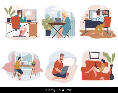 People working from home, freelancers at work Stock Vector