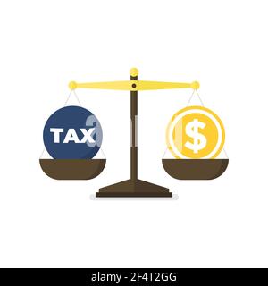 Scales balancing with tax and cash money. Stock Vector