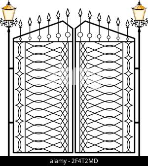 Wrought Iron Gate With Lamp Design Vector Art Illustration Stock Vector