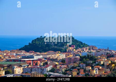 Castle Hill and city aerial panoramic view, Nice, France. Stock Photo