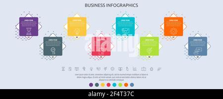 Vector business infographic label with squares for eight label, diagram, graph, presentations. Rhombus concept with 8 options or steps used with chart Stock Vector