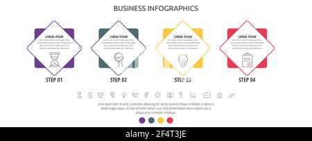 Vector business infographic label with rhombus for four label, diagram, graph, presentations. Square concept with four options or steps used Stock Vector