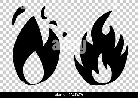 2 Style Vector Silhouette Fire or flammable sign, at transparent effect background Stock Vector