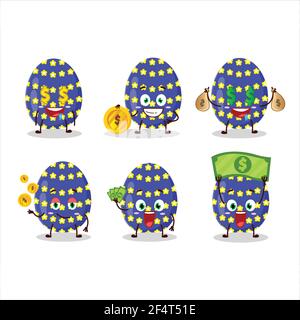 Dark blue easter egg cartoon character with cute emoticon bring money. Vector illustration Stock Vector