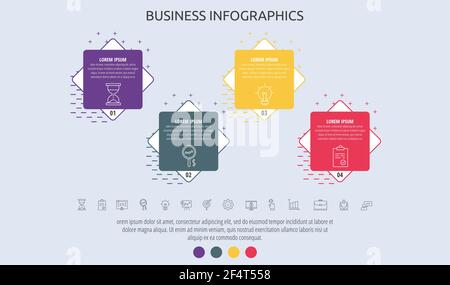 Free Vector  Four squares work process chart template for presentation.