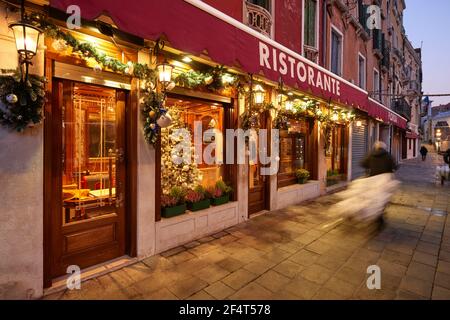 geography / travel, Italy, Venice, Christmas decorated Ristorante Florida, Additional-Rights-Clearance-Info-Not-Available Stock Photo