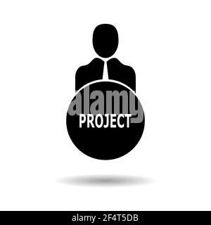 Business person with text PROJECT flat icon. Isolated on white background.Vector illustration Stock Vector