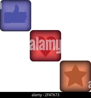 Set of 3 glossy square social vector like buttons. EPS 10 Stock Vector