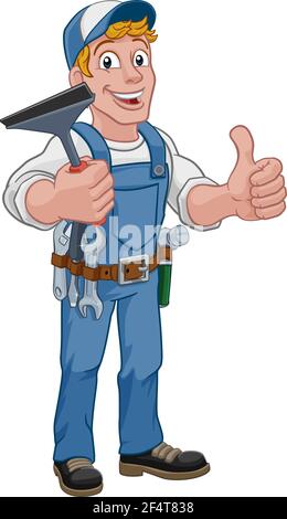 Cartoon Window Cleaning Squeegee Car Wash Cleaner Stock Vector