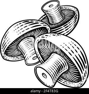 Mushroom Vegetable Vintage Woodcut Illustration Stock Vector