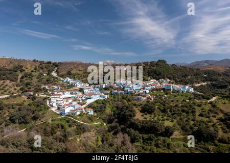 view of the municipality of Juzcar in the Serrania de Ronda, Malaga Stock Photo