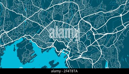 Detailed map of Oslo city administrative area. Royalty free vector illustration. Cityscape panorama. Decorative graphic tourist map of Oslo territory. Stock Vector