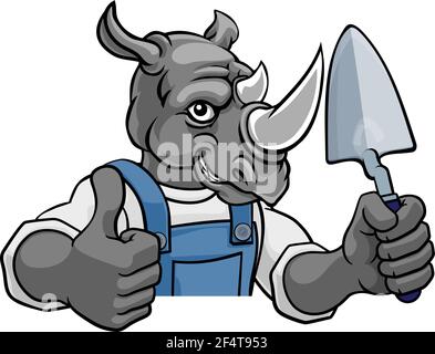 Rhino Bricklayer Builder Holding Trowel Tool Stock Vector
