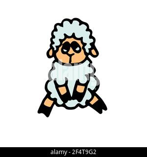 Cheerful funny ram. Lamb outline hand drawing. Isolated on white background. Illustration vector Stock Vector
