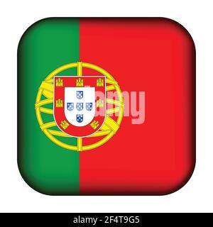 Glass light ball with flag of Portugal. Squared template icon. Portuguese national symbol. Glossy realistic cube, 3D abstract vector illustration Stock Vector