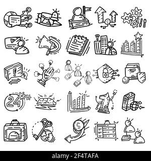 Business icon set hand drawn icon design, outline black, doodle icon, vector icon Stock Vector