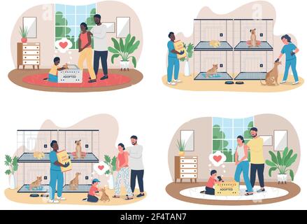 Veterinary care for pets 2D vector web banner, poster set Stock Vector