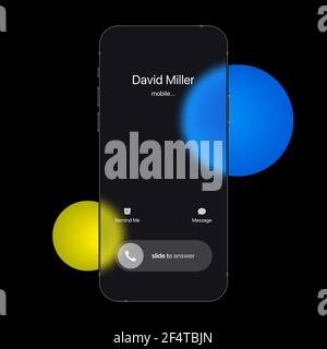 Glassmorphism Smartphone Call Screen Mockup. Vector illustration Stock Vector