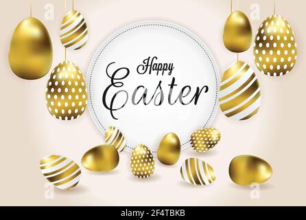 Happy Easter background vector illustration. Golden Easter eggs vector. Stock Vector