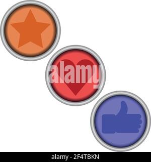 Set of 3 glossy round social vector like buttons. EPS 10 Stock Vector