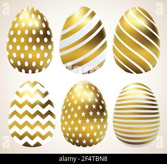 Golden eggs set vector illustration isolated on white background. Easter eggs vector. Stock Vector