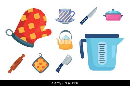 bundle of kitchen nine icons Stock Vector