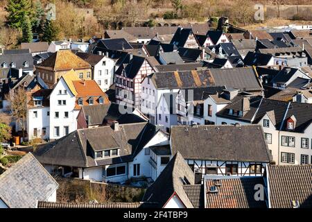 Aerial view to the city Bad Münstereifel. Bad Münstereifel is a historical spa town in the district of Euskirchen, Germany Stock Photo