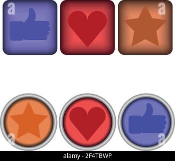 Set of 6 glossy social vector like buttons. EPS 10 Stock Vector