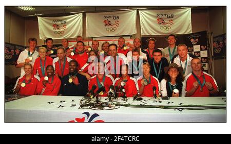 British Olympic Medalists arrive home at Heathrow airport....ALL medal winners Stock Photo