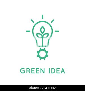 Lightbulb with a gear. Green idea concept. Environmental friendly technology. Bulb with a leaf and a cog. Industrial innovation. Ecology. Vector Stock Vector
