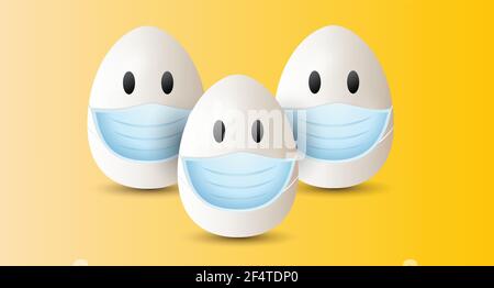 Happy Easter background vector illustration. Easter eggs vector. Eggs with medical mask. Stock Vector