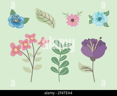 five flowers garden nature icons Stock Vector
