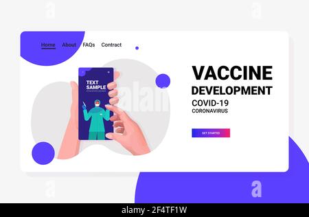 patient hands discussing with female arab doctor during video call smartphone screen vaccination online consultation Stock Vector