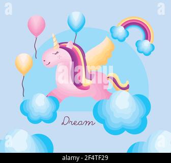 cute baby unicorn in clouds Stock Vector