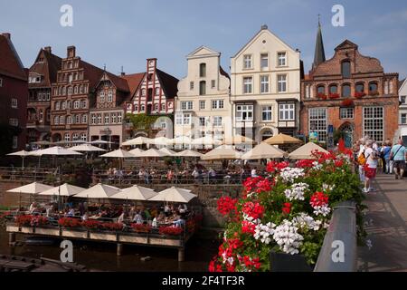 geography / travel, Germany, Lower Saxony, Lueneburg, Ilmenau, salt harbour, Stintmarkt, gabled houses, Additional-Rights-Clearance-Info-Not-Available Stock Photo