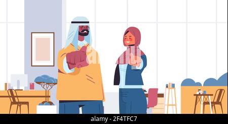 arabic hr managers choosing applicant pointing fingers at camera vacancy open recruitment human resources Stock Vector