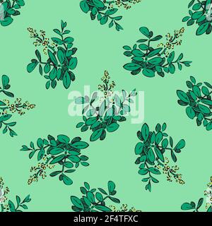 Hand drawn meadow flowers, leaves seamless pattern abstract background wallpaper. Line art botanical illustration. Floral wall art vector illustration Stock Vector