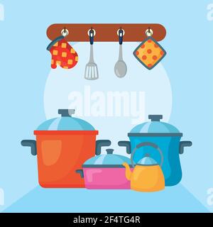 kitchen pots and cutleries icons Stock Vector