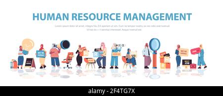 set arabic hr managers holding we are hiring join us posters vacancy open recruitment human resources Stock Vector