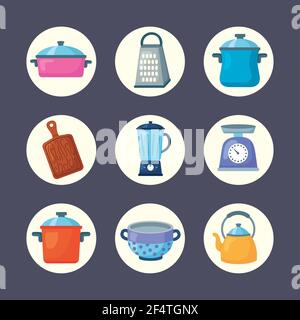 bundle of nine kitchen icons Stock Vector
