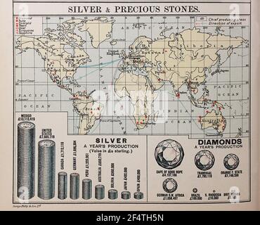 World map from 'Philips' Chamber of Commerce Atlas', 1912, showing